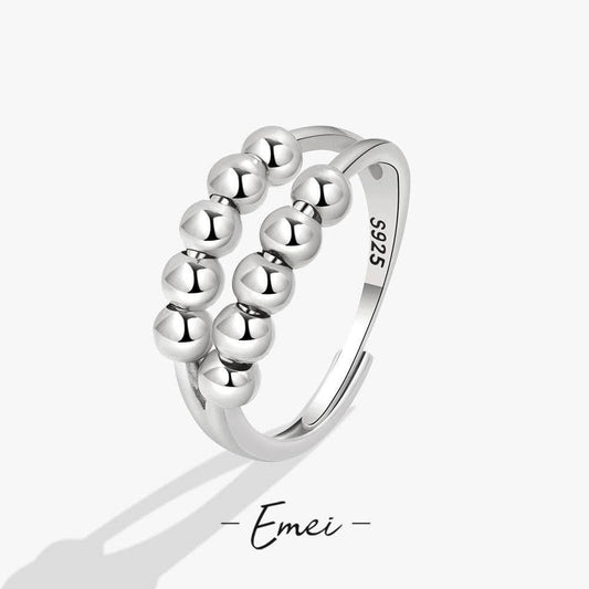 Vintage Two-Layer Anxiety Relief Ring For Women, Adjustable Beaded Opener: White gold color / Adjustable Opening
