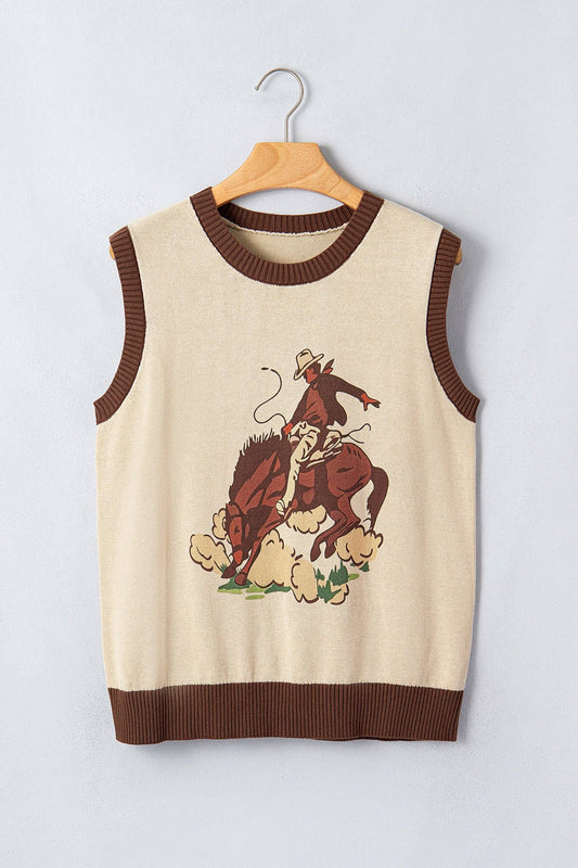 Western Colorblock Sleeveless Knit Top