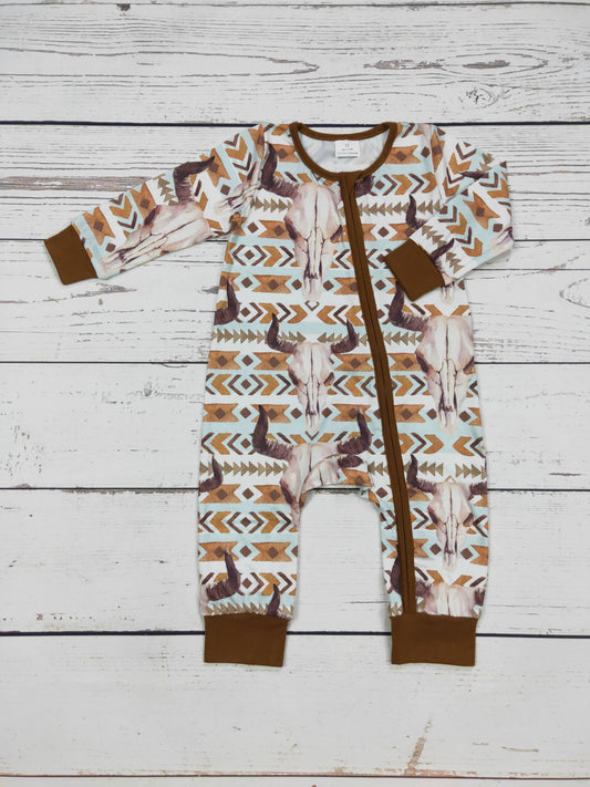 Western Bull Skull Zip Sleeper: 2T