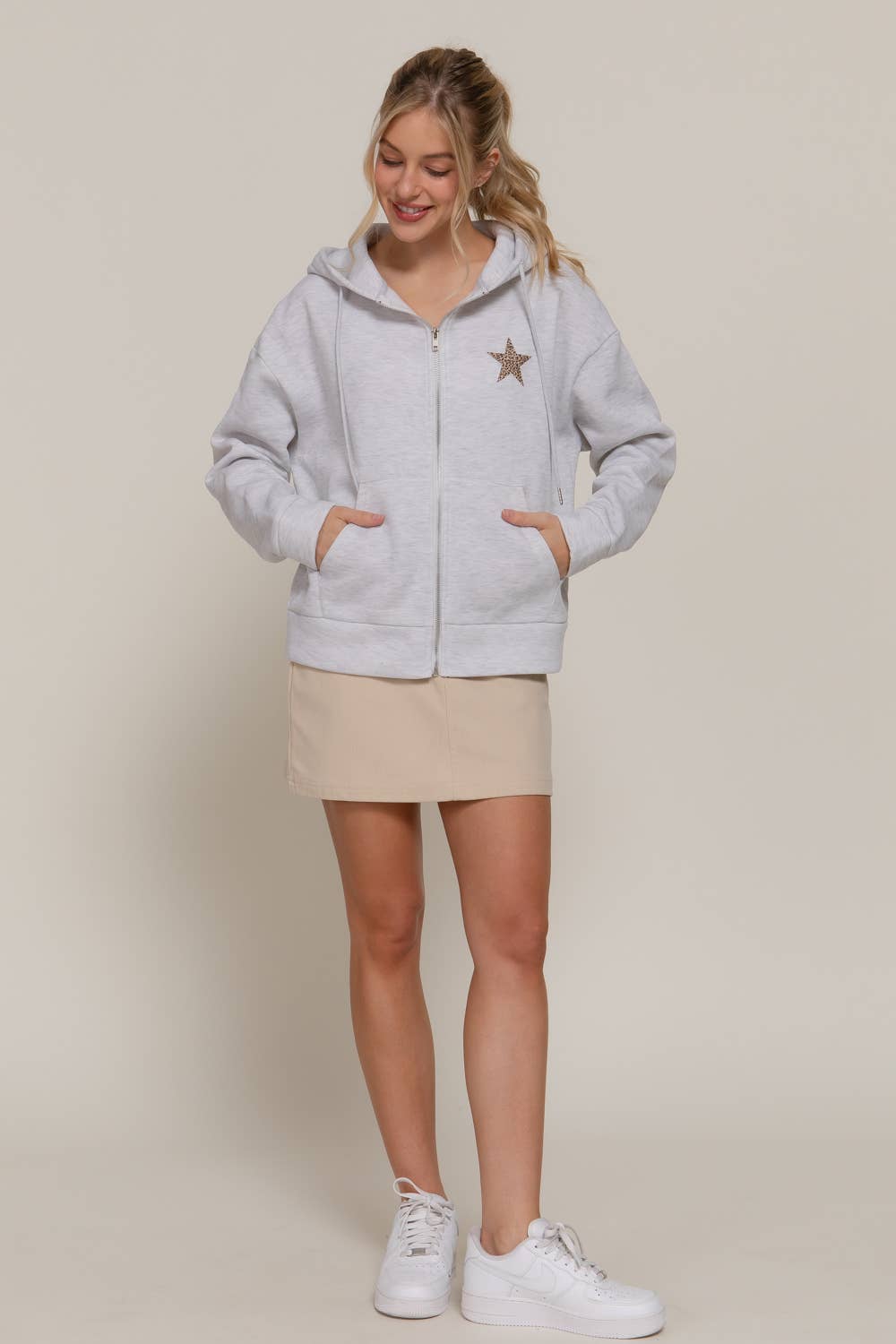 Long Sleeve Front & back Print Zip-Up Hoodie Jacket: BLU-dark blue / L