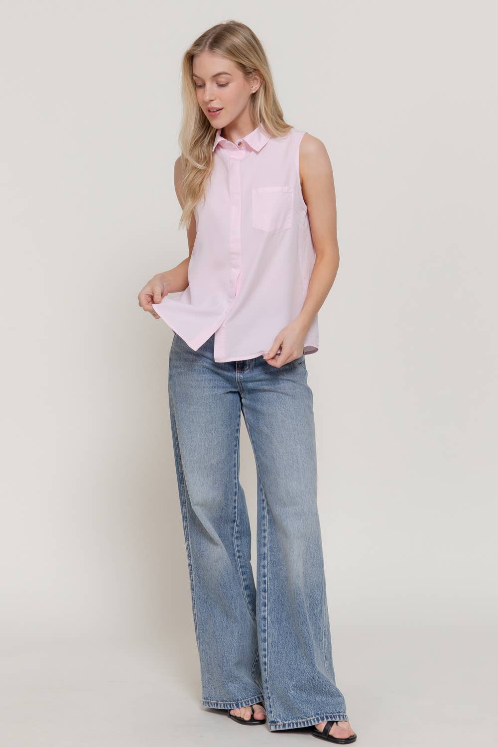 Sleeveless With Pocket Tencel Shirt: IVY-BEIGE / M