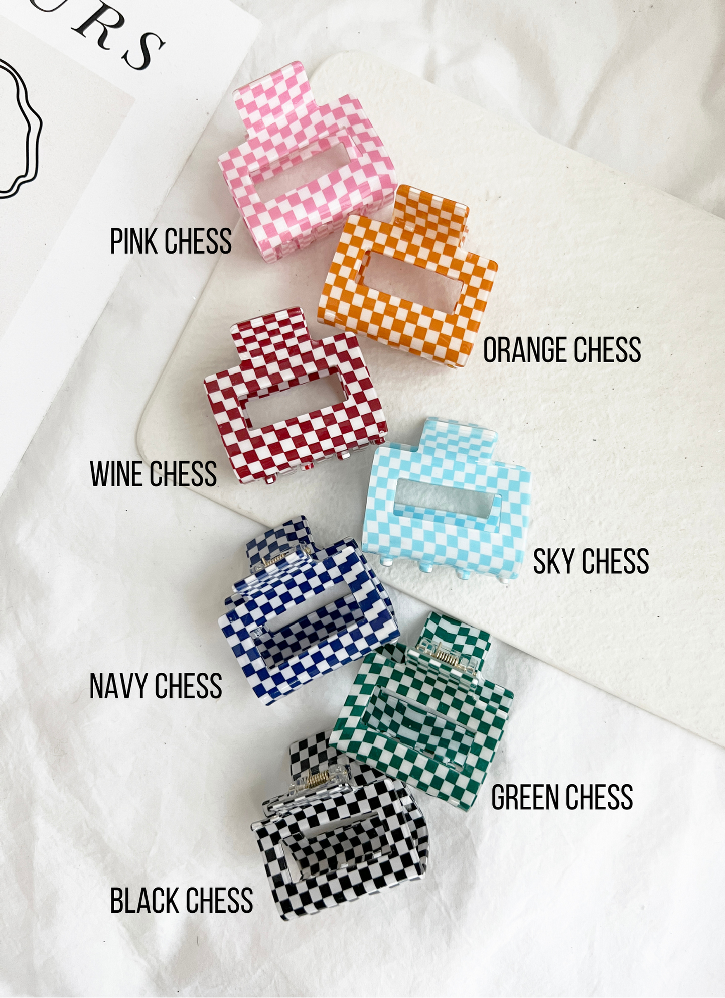 2" Chess Checkered Clips - CAMILA CHESS: PINK CHESS