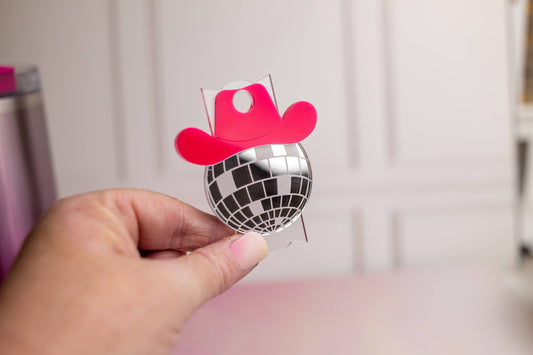Cowgirl Disco Ball Tumbler Tag - Hot Pink: 40 Oz H20 Quencher Model