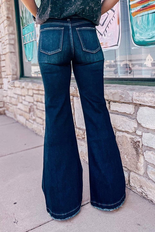 Real Teal High Rise Ripped Boot Cut Bottom Jeans