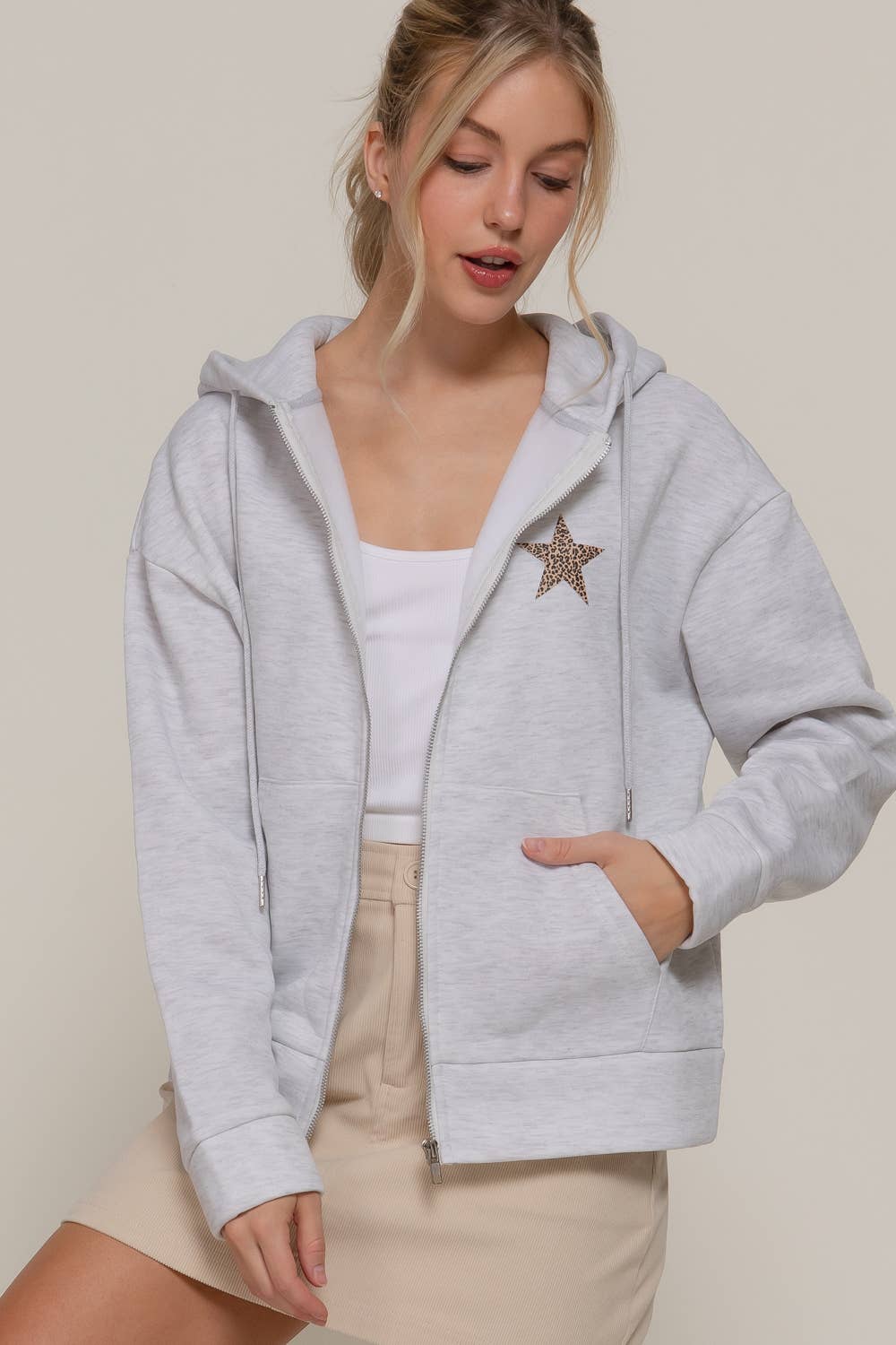 Long Sleeve Front & back Print Zip-Up Hoodie Jacket: BLU-dark blue / S