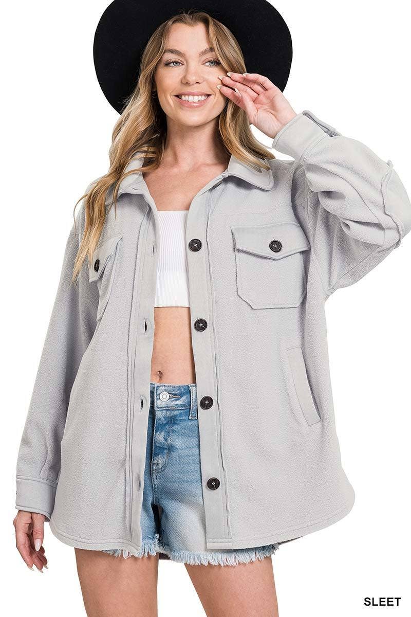 Oversized Basic Fleece Shacket: ASH GREY