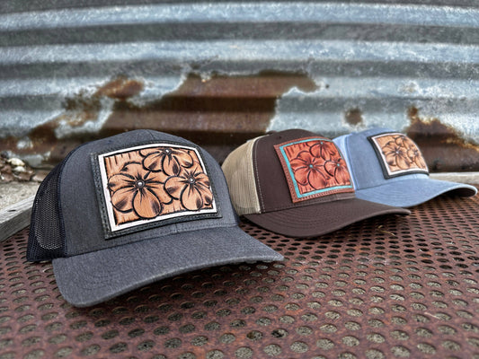 Primerose Hand Tooled Patch Cap Cowgirl Rodeo Western Cowboy: Heather Charcoal/Black