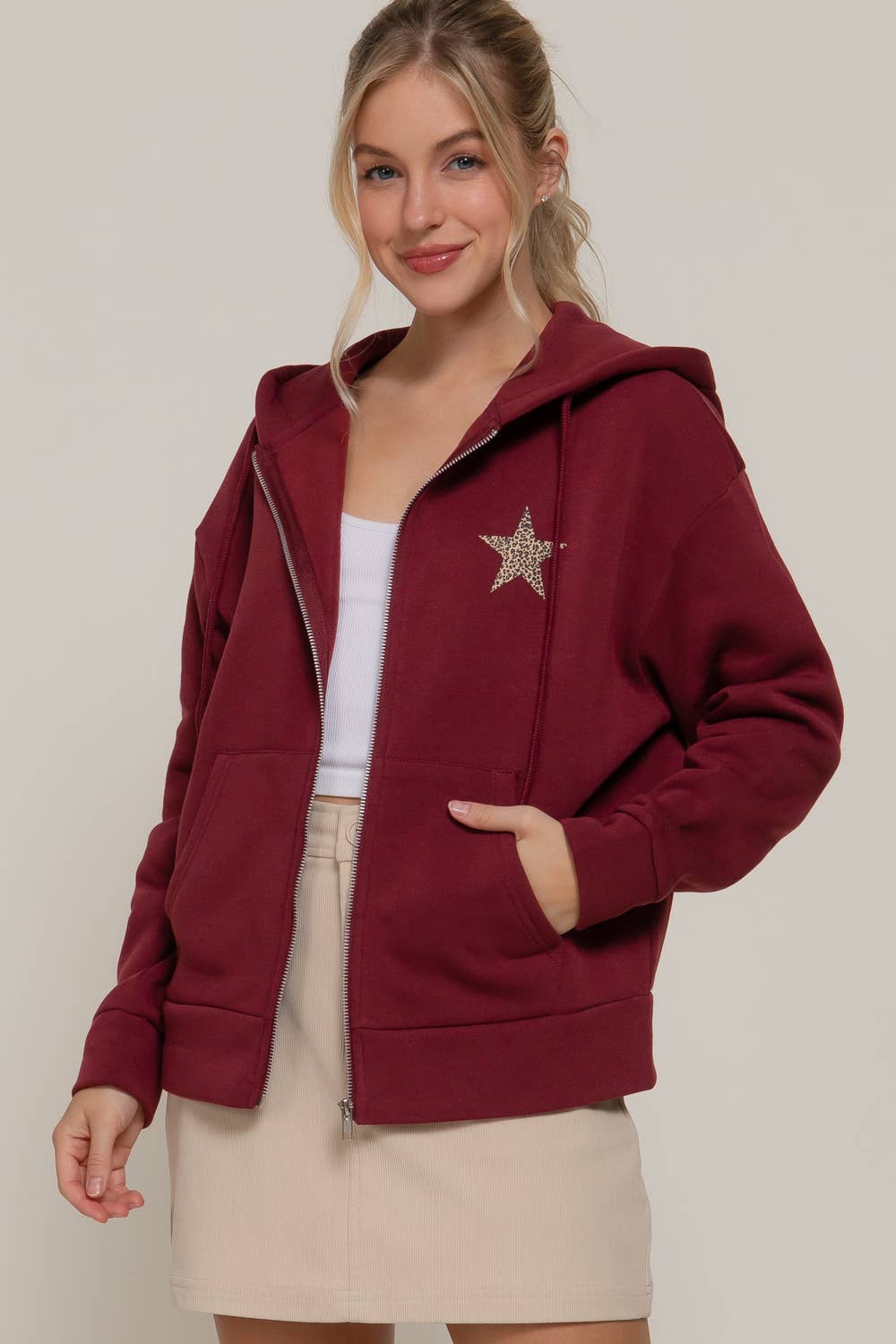 Long Sleeve Front & back Print Zip-Up Hoodie Jacket: BLU-dark blue / M