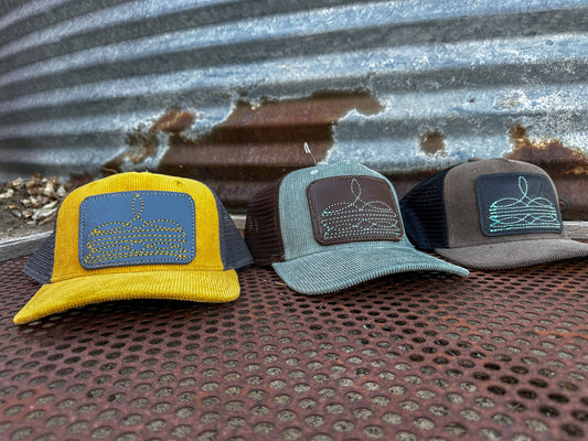 Boot Stitch Corduroy Cap Cowgirl Rodeo Western Cowboy: Mustard-grey-corduroy