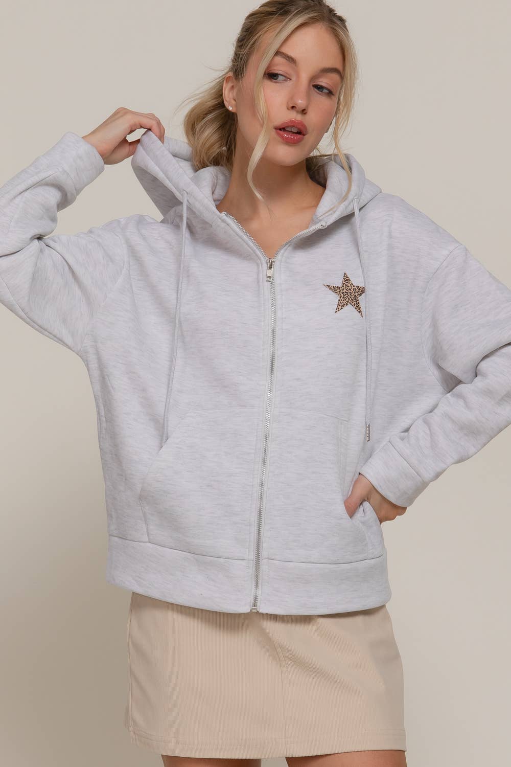 Long Sleeve Front & back Print Zip-Up Hoodie Jacket: BLU-dark blue / L
