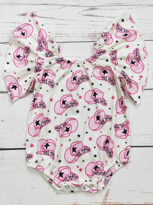 Yeehaw Hat Western Baby Girls Romper: 12-18M