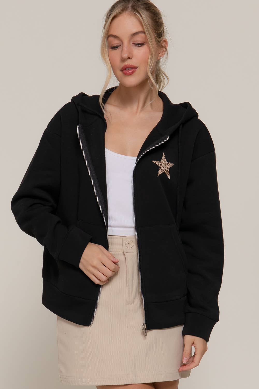 Long Sleeve Front & back Print Zip-Up Hoodie Jacket: BLU-dark blue / S