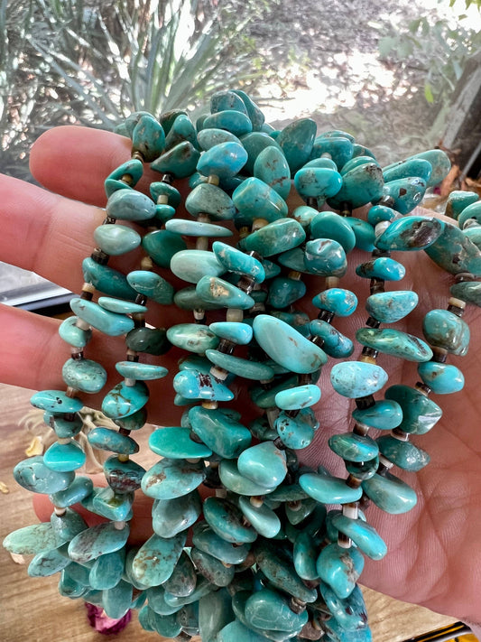 22 inch long real turquoise and shell teardrop shape blue