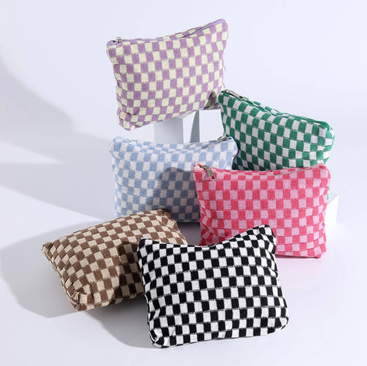 Assorted Checkered Make Up Bags - TIBON: Assorted / ONE SIZE