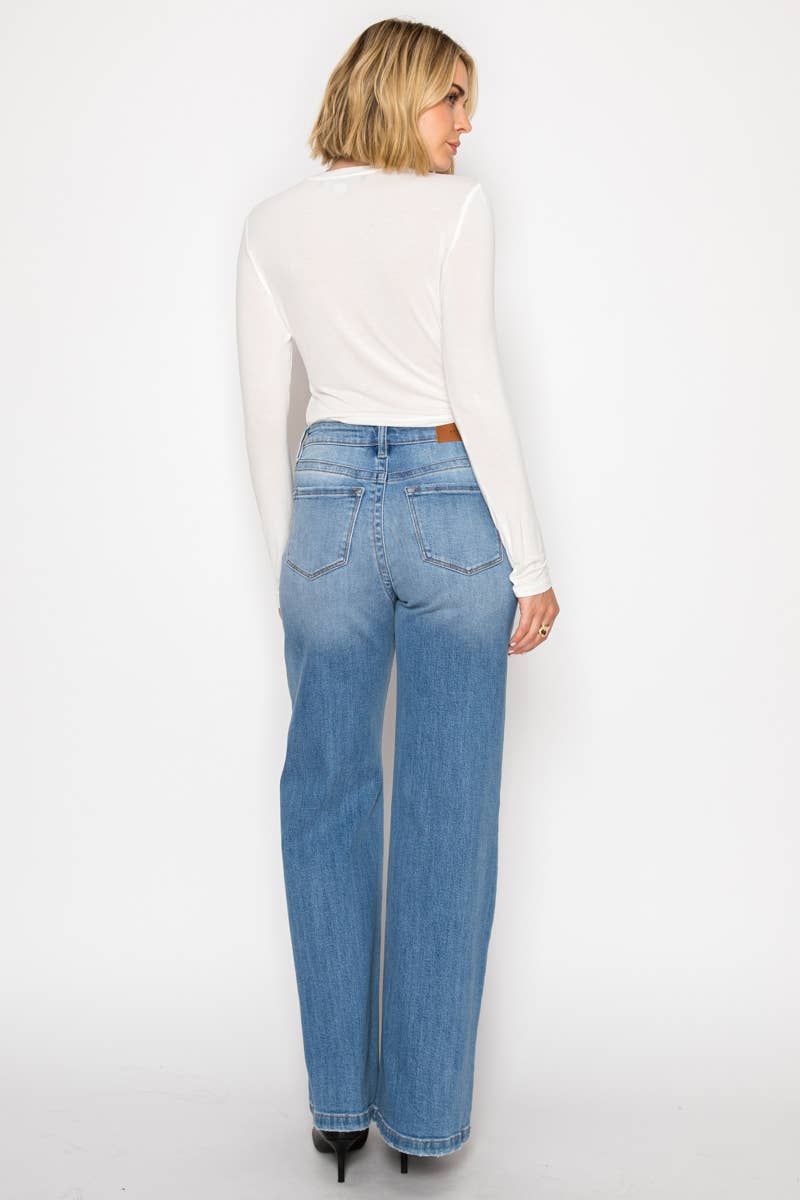 ECO FRIENDLY TUMMY CONTROL HIGH RISE RELAXED FLARE JEANS: 7 (27)