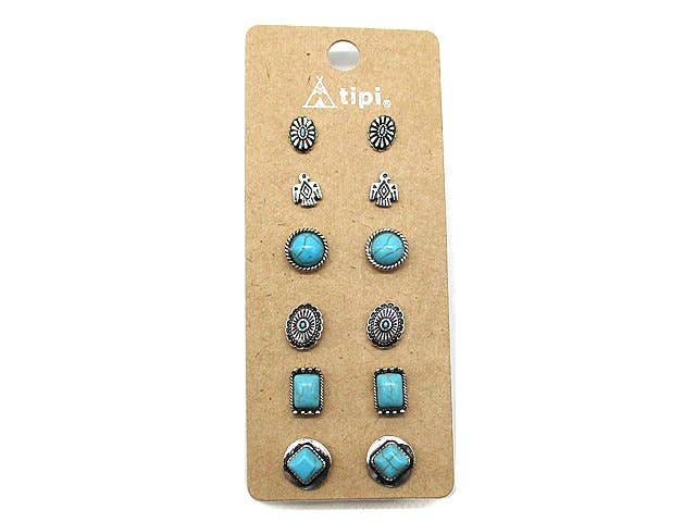 Western 6 Pair Dainty Post Earring Set