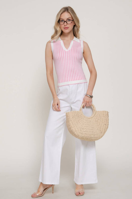Sleeveless Vertical Striped Sweater Top