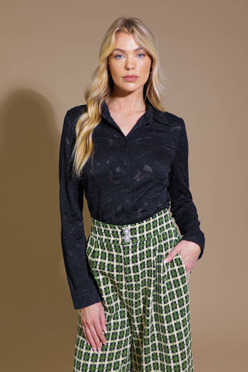 A lace top featuring shirt