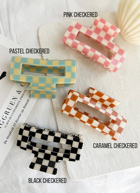 Jumbo 4" Acetate Hair Claw, Tortoise Hair Clips - BETTY-CK: Caramel Checkered