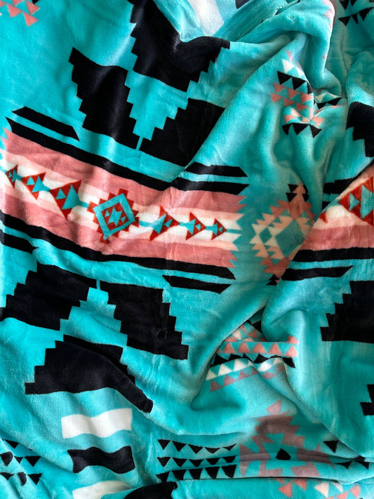 Turquoise & Peach  Aztec King Size Super Soft Plush Blanket