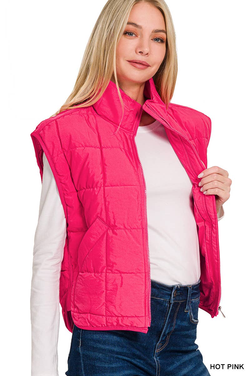 High Neck Puffer Vest: BLACK / 2-2-2 (S-M-L)