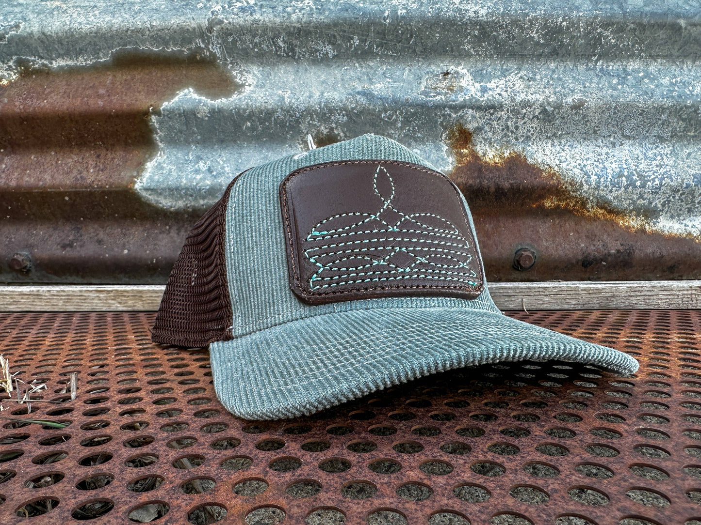 Boot Stitch Corduroy Cap Cowgirl Rodeo Western Cowboy: Mustard-grey-corduroy