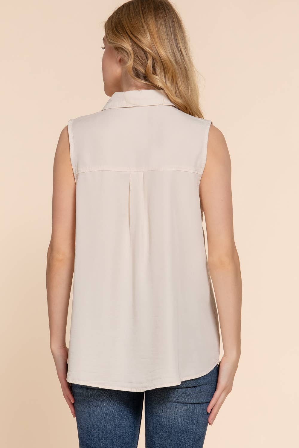 Sleeveless With Pocket Tencel Shirt: IVY-BEIGE / S