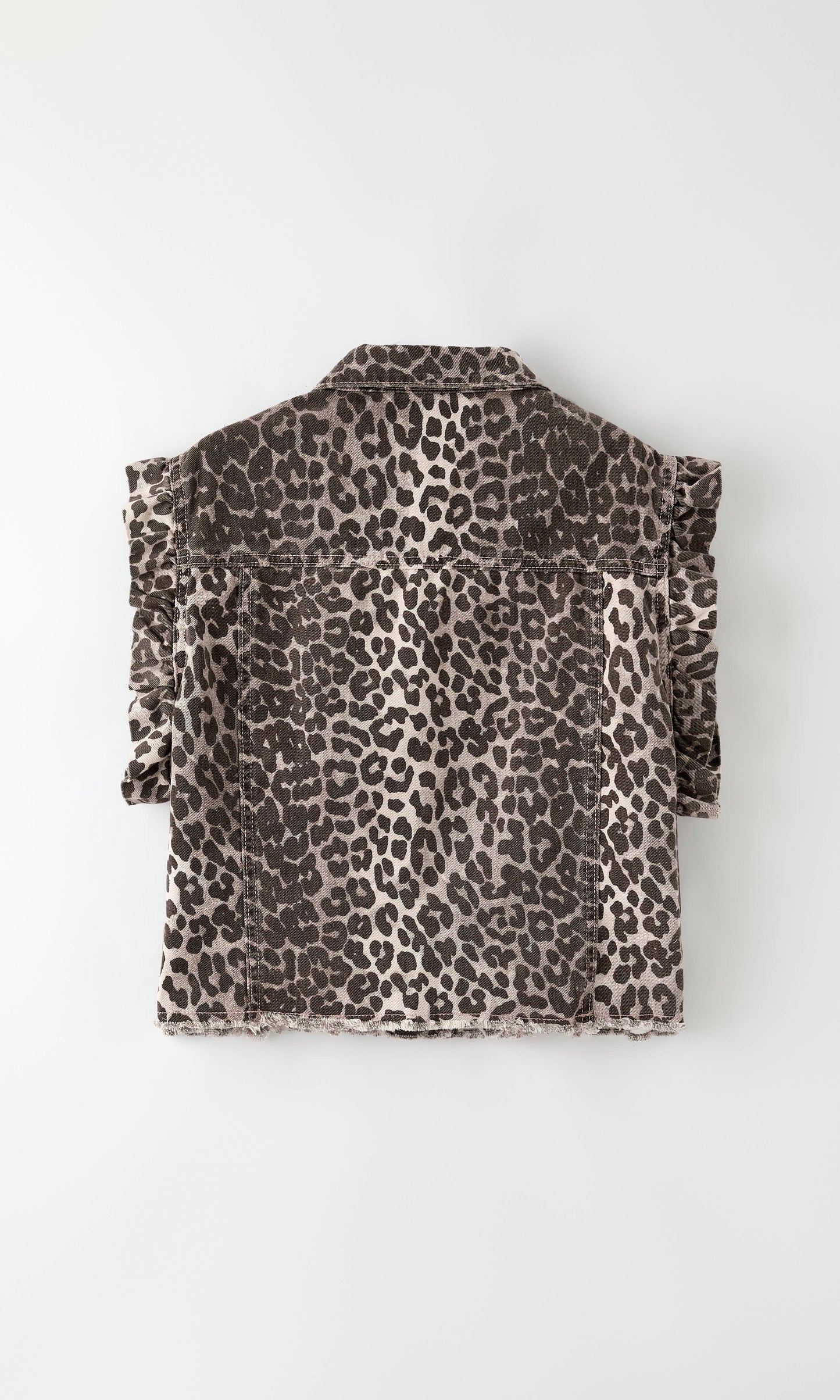 Short sleeve ruffle denim vest: Leopard / S