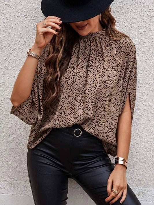 Mock collar winged blouse: Green / L