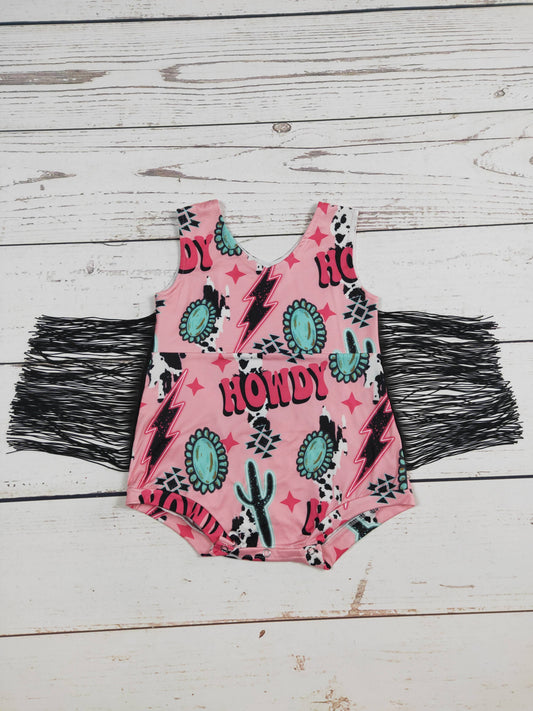 Pink Howdy Fringe Western baby Onesie: 0-3M