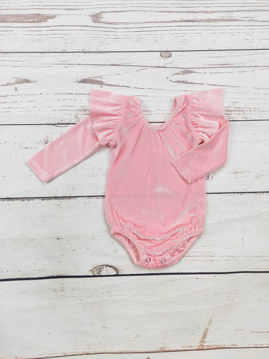 Baby Pink Velvet Onesie: 0-3M