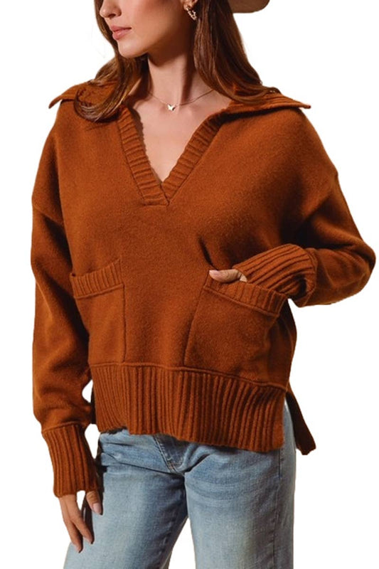 Flap Collar Sweater Pullover Top