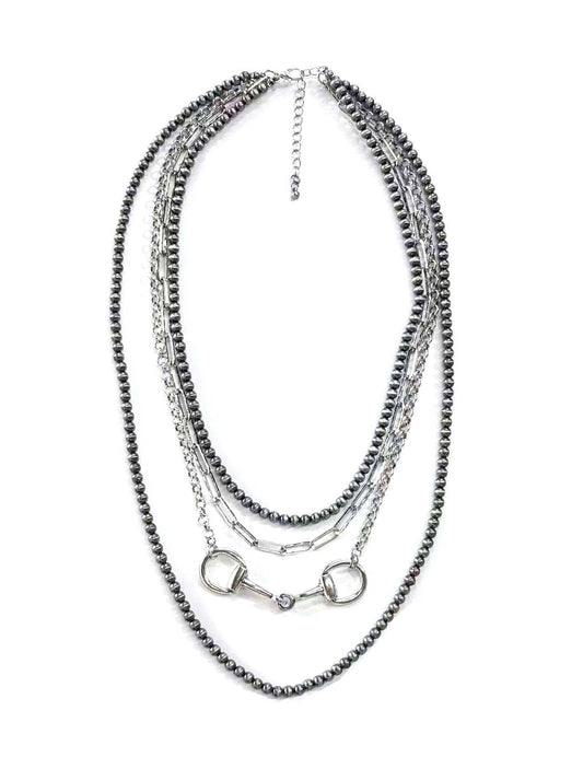 Western 4 Layered Navajo Pearl Snaffle Bit Necklace