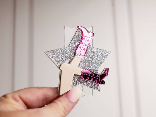 Disco Cowgirl Tumbler Tag Topper - Star Boots Tumbler Topper: 40 Oz H20 Quencher Model