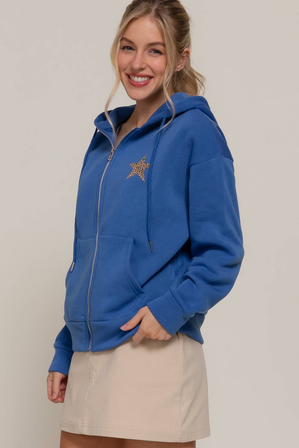 Long Sleeve Front & back Print Zip-Up Hoodie Jacket: BLU-dark blue / S