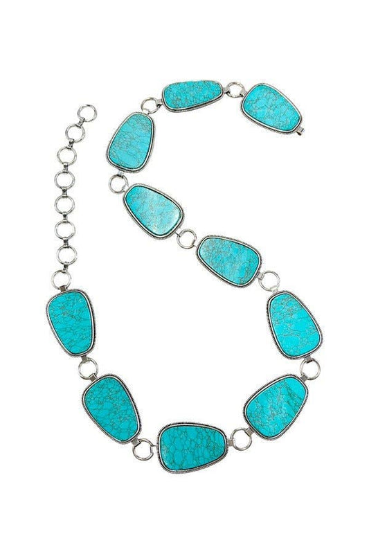 WESTERN TURQUOISE CHAIN BELT - L: TRAPEZOID