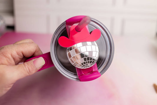 Cowgirl Disco Ball Tumbler Tag - Hot Pink: 40 Oz H20 Quencher Model