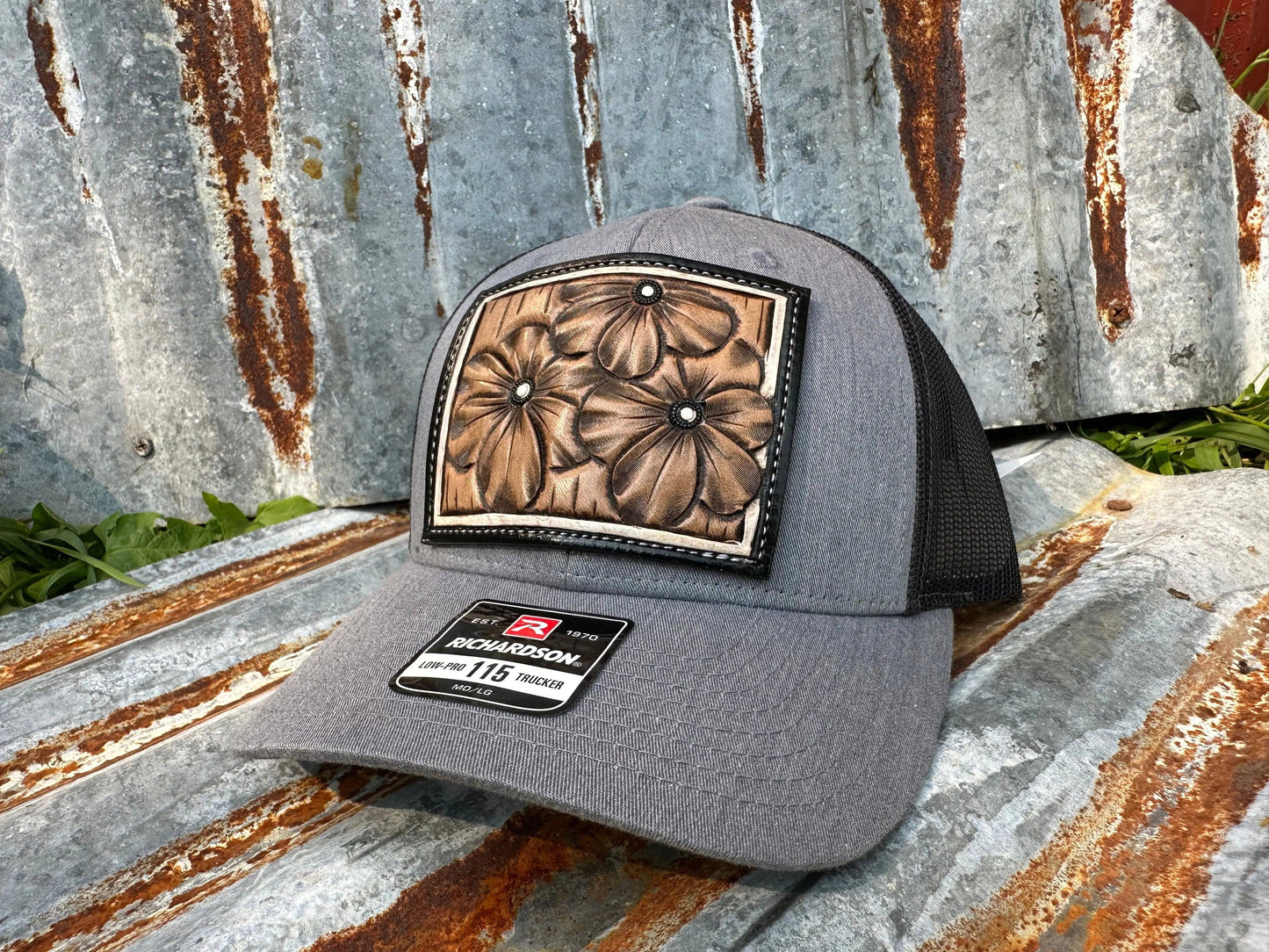 Tooled Leather Patch Cap Primrose Western Cowgirl Rodeo: Brown/Tan