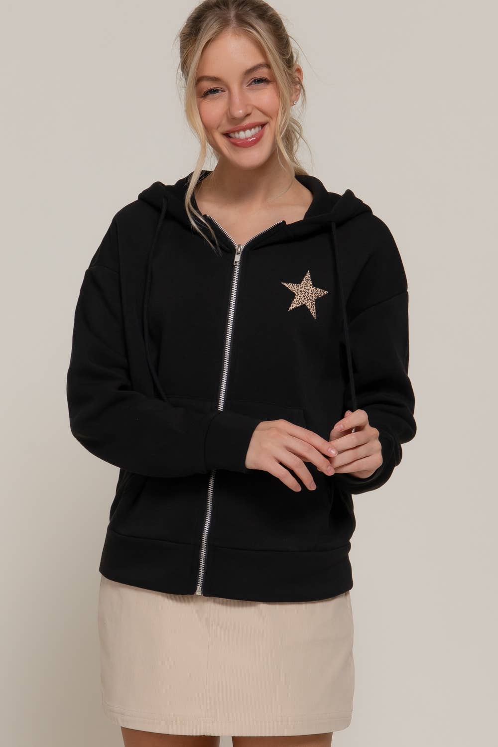 Long Sleeve Front & back Print Zip-Up Hoodie Jacket: BLU-dark blue / M