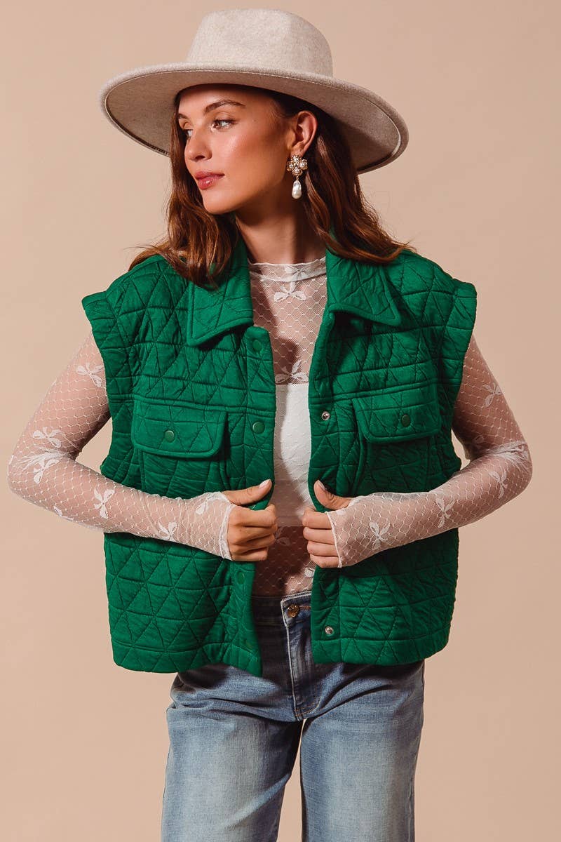 Triangle Quilting Stitch Button Up Knit Vest: VINTAGE BRICK / 3-2-1(S-M-L)