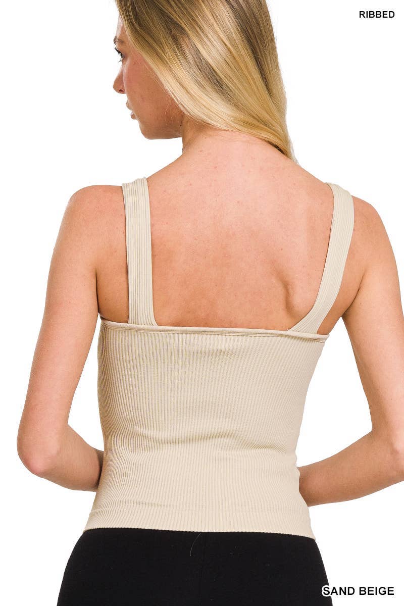 Ribbed Bra Padded V-neck Tank Top: RUBY / 3-3 (S/M-L/XL)