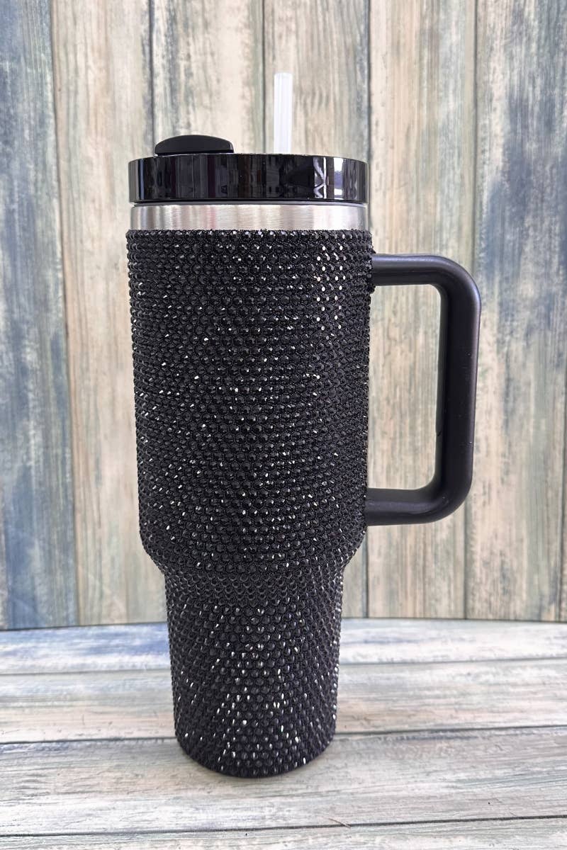 RHINESTONE STAINLESS STEEL TUMBLERS  40oz: Black