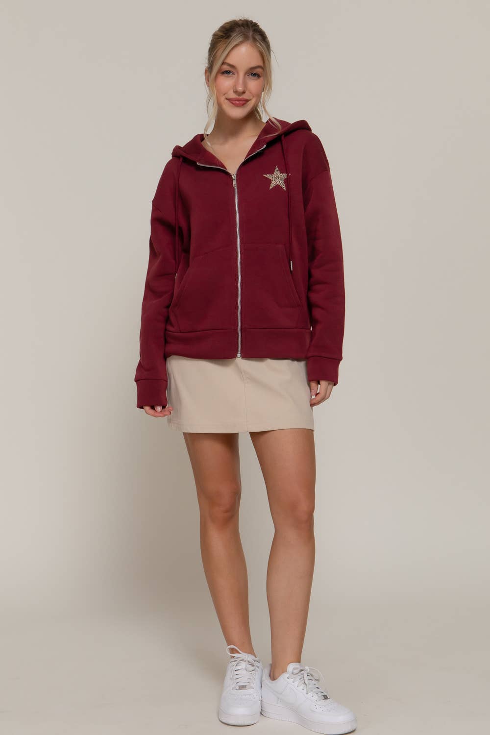 Long Sleeve Front & back Print Zip-Up Hoodie Jacket: BLU-dark blue / S