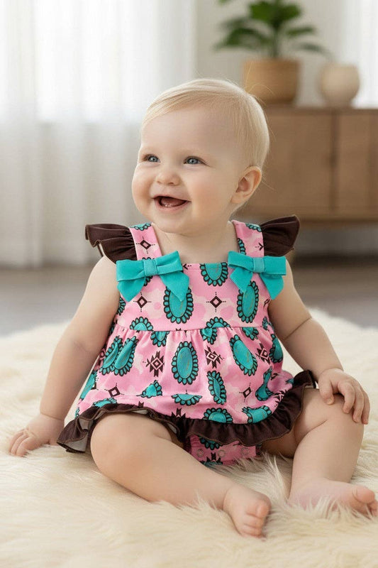 Aztec & concho printed on pink baby bodysuit