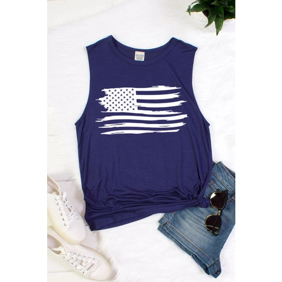 Navy Flag Muscle Tank Top