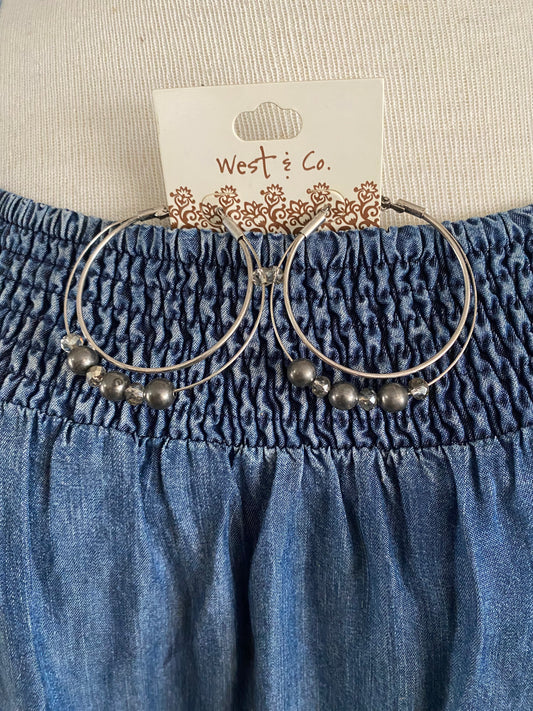 Silver Double Hoop Earrings w/ beads