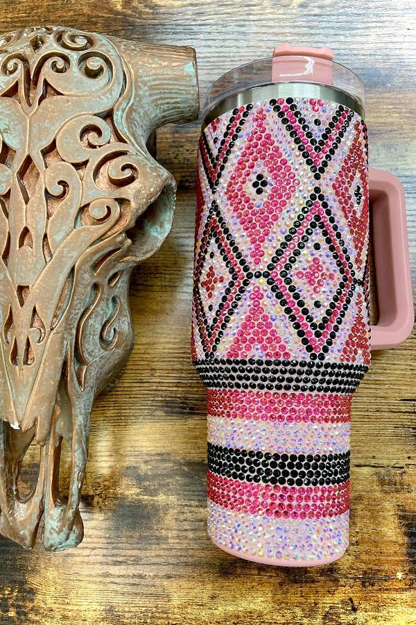 Pink Rhinestone Aztec Tumbler