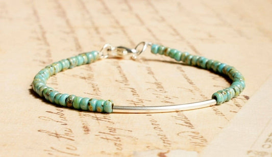 Turquoise Blue Sterling Silver Bar Bracelet