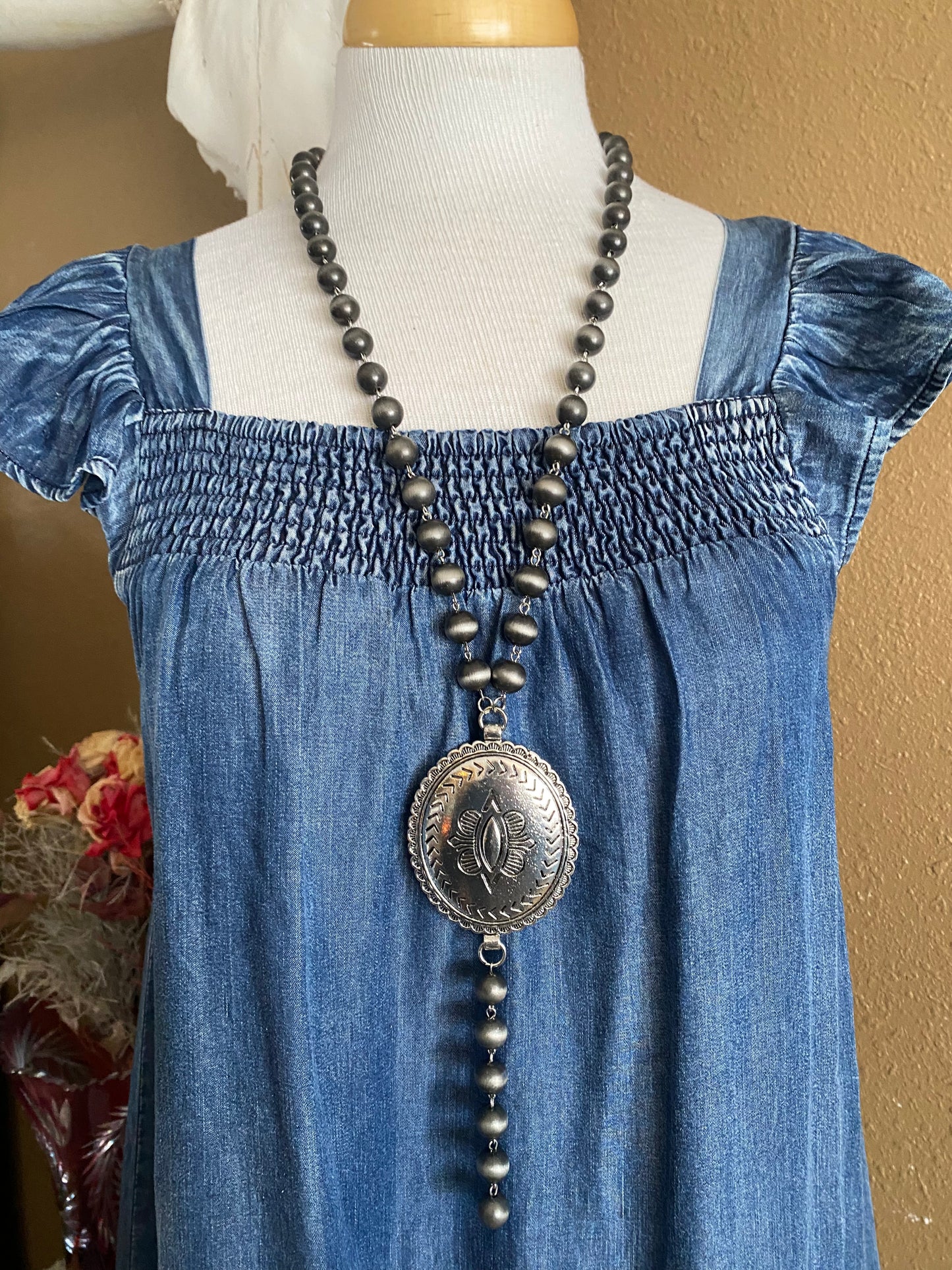 Silver Ball Necklace w/ Conch