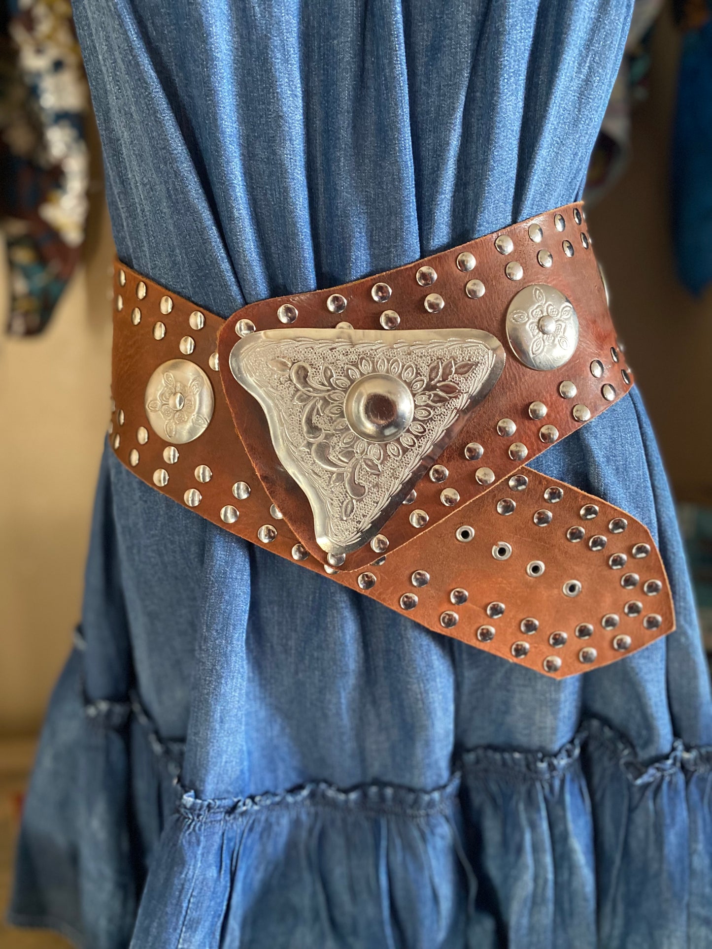 Wide brown belt with Silver accents